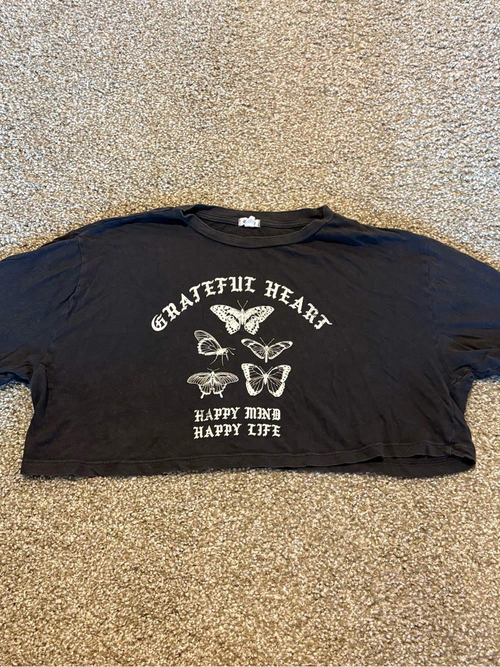 Garage Black Graphic Butterfly Crop Tee